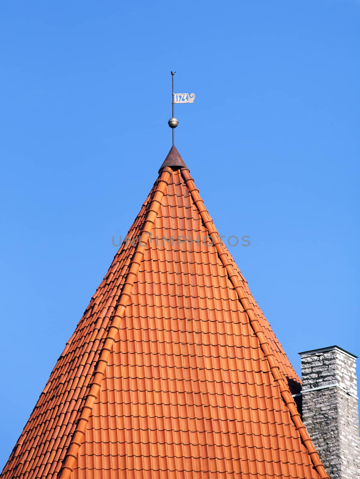 Red roof of a medieval tower, Tallinn, Estonia