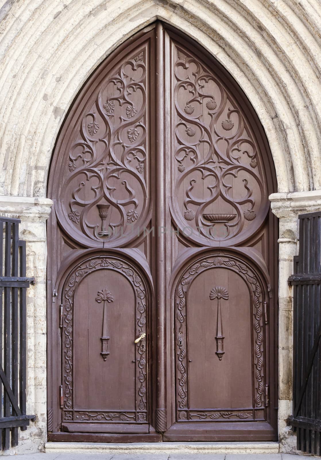 Old wooden gate of a medieval house