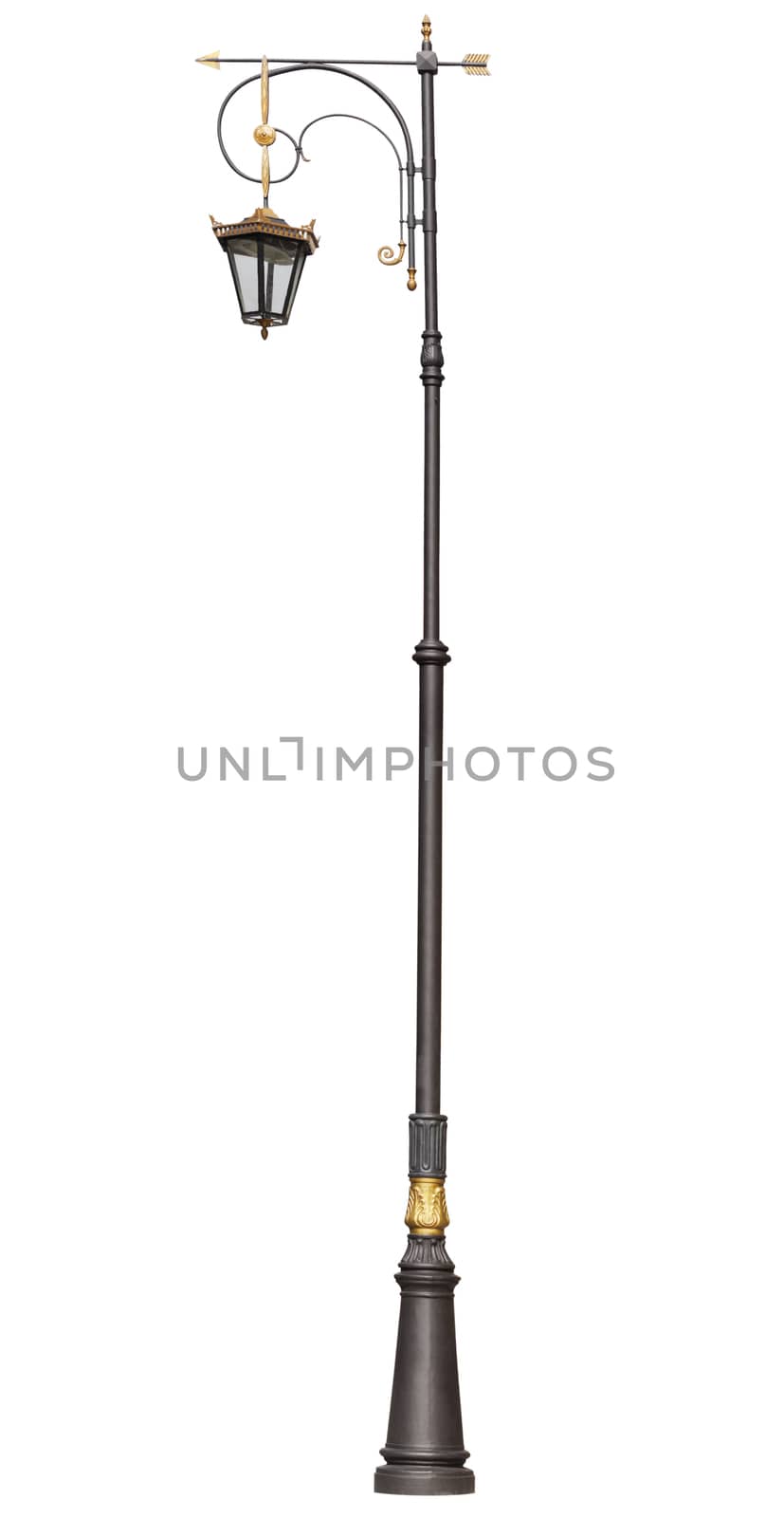 An old street lamppost isolated over white