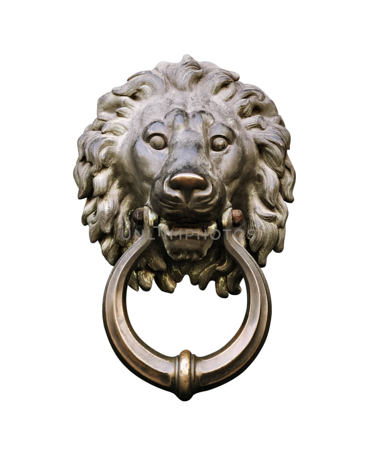 Lion head door knocker isolated over white