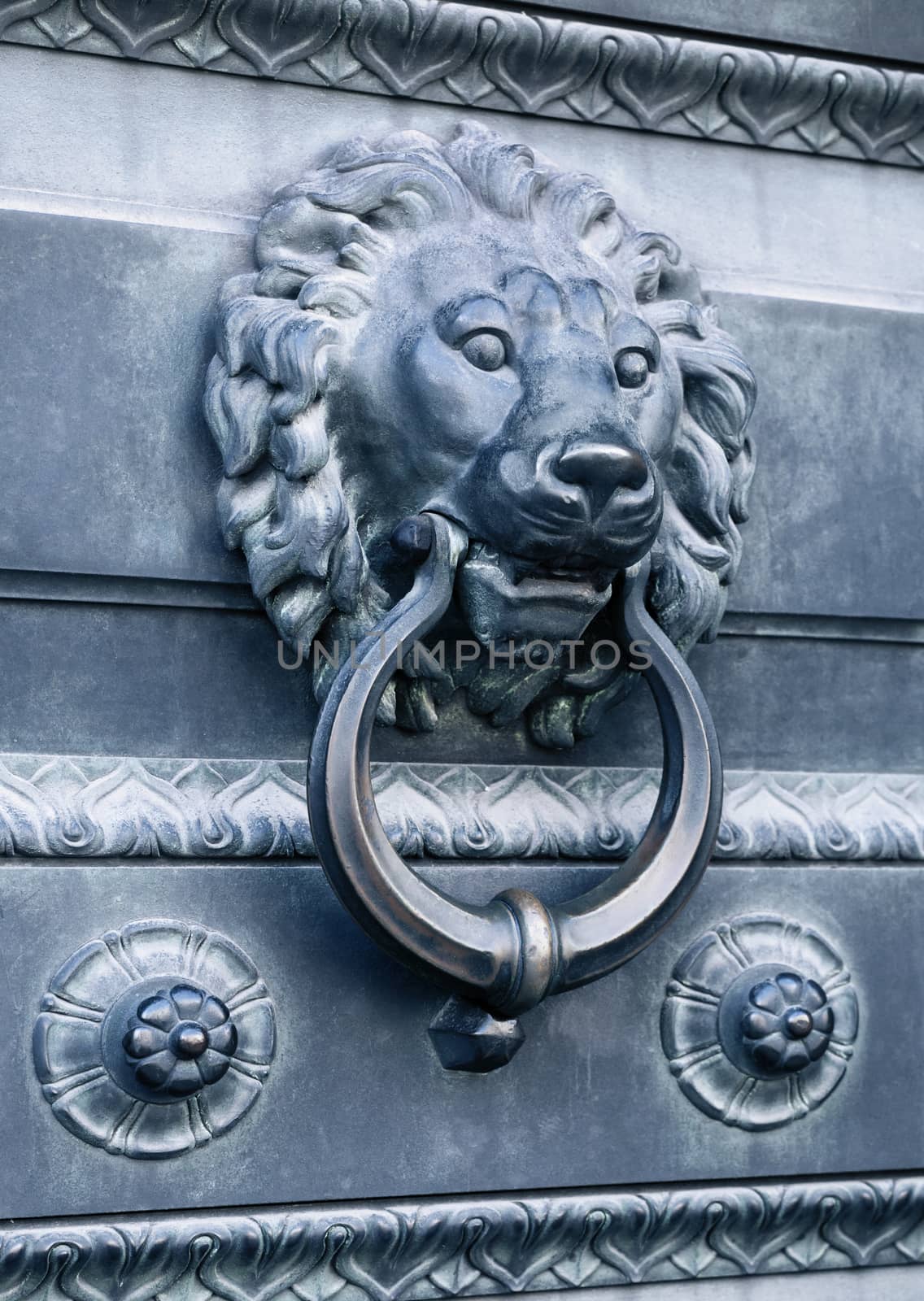 Old lion head door knocker monochrome toned