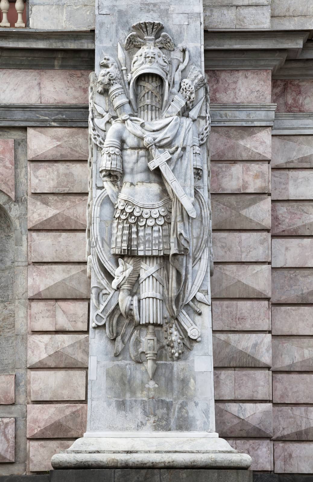 Bas-relief of a knight armor in Saint Petersburg, Russia