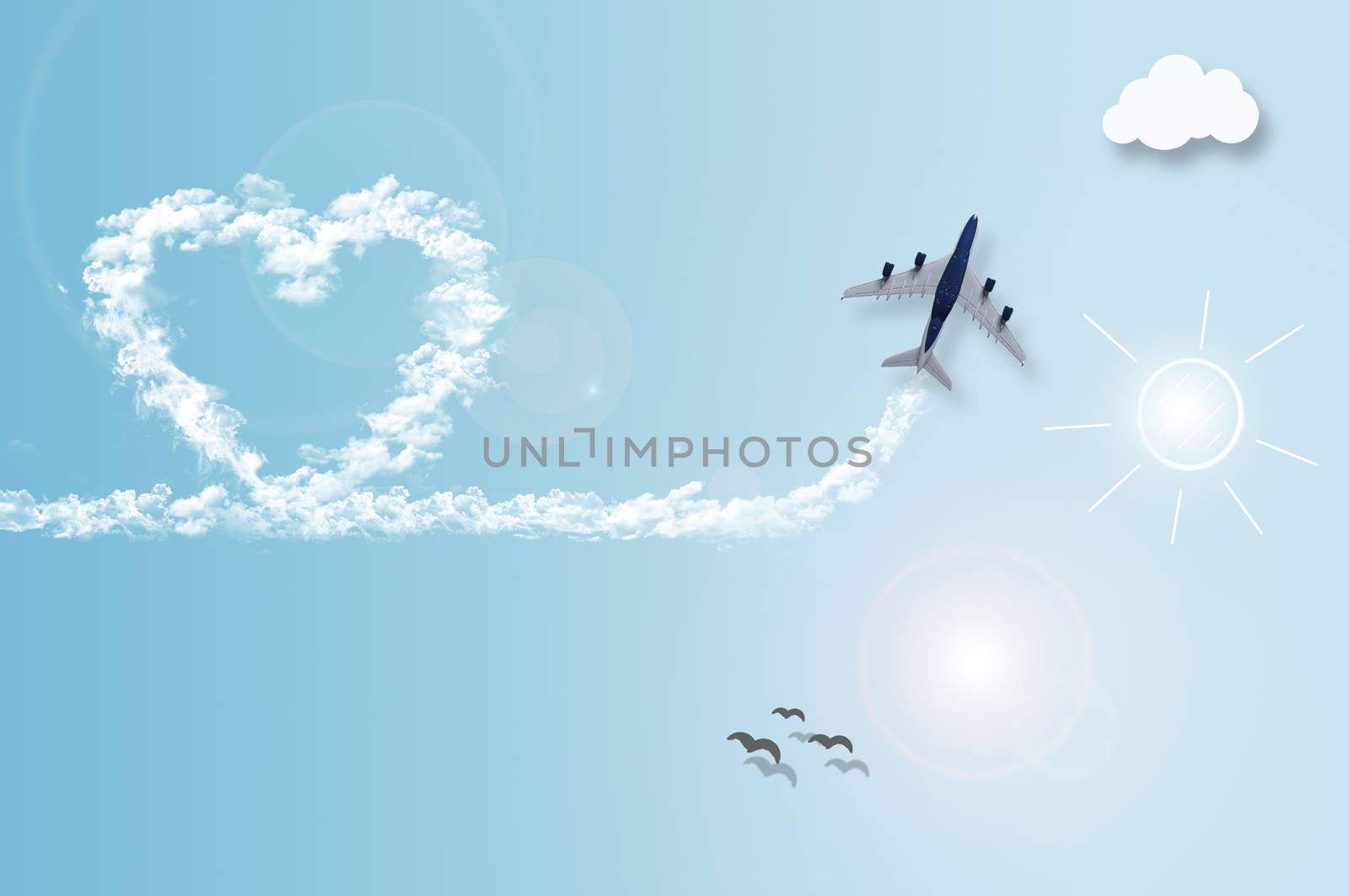 Airplane love cloud trail by unikpix