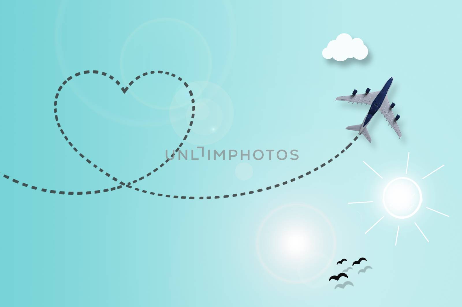Airplane love cloud trail  by unikpix
