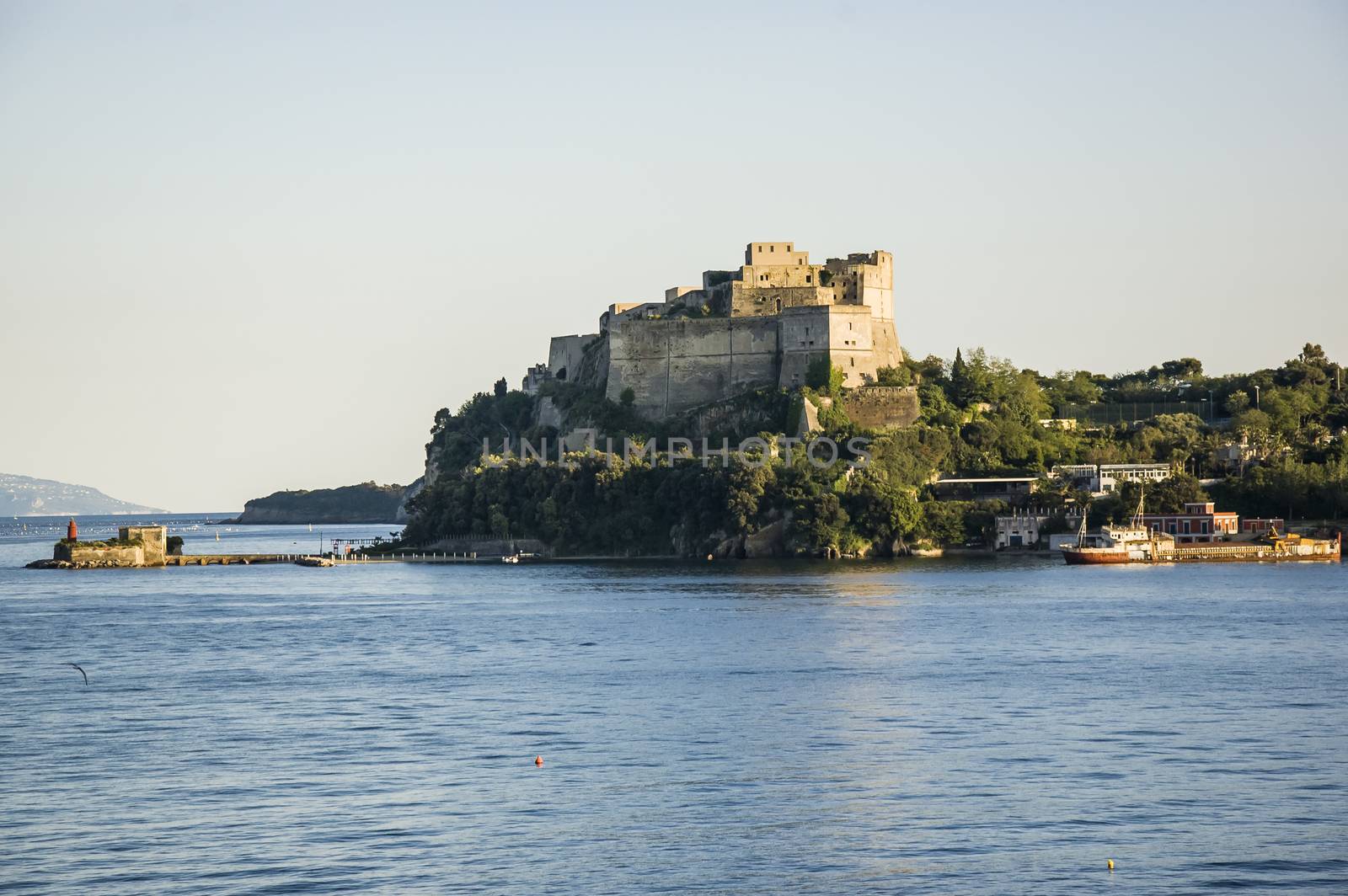 View of the Aragon castle in Baia, Pozzuoli, Naples Italy