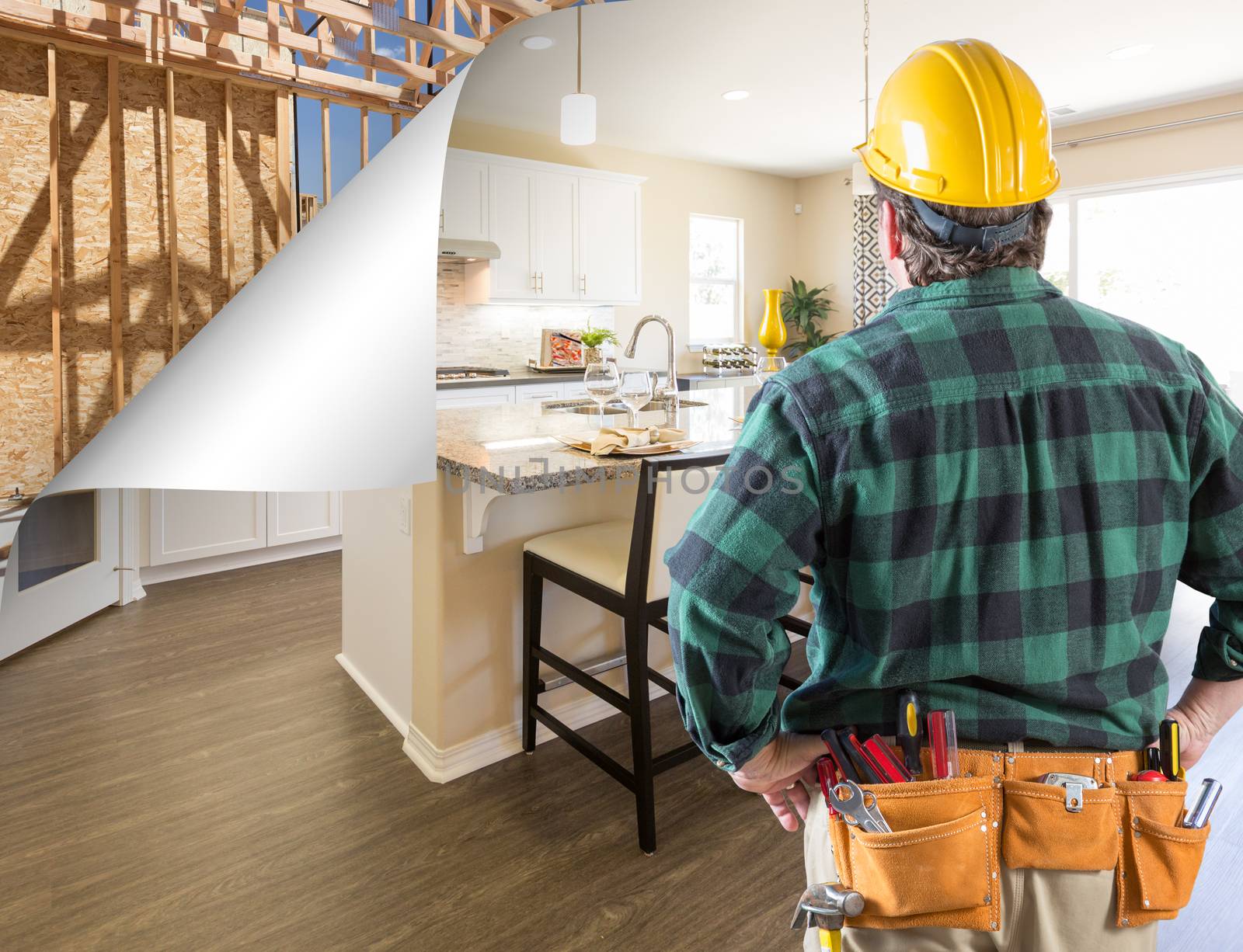 Contractor Facing Custom Kitchen with Page Corner Flipping to Construction Framing.