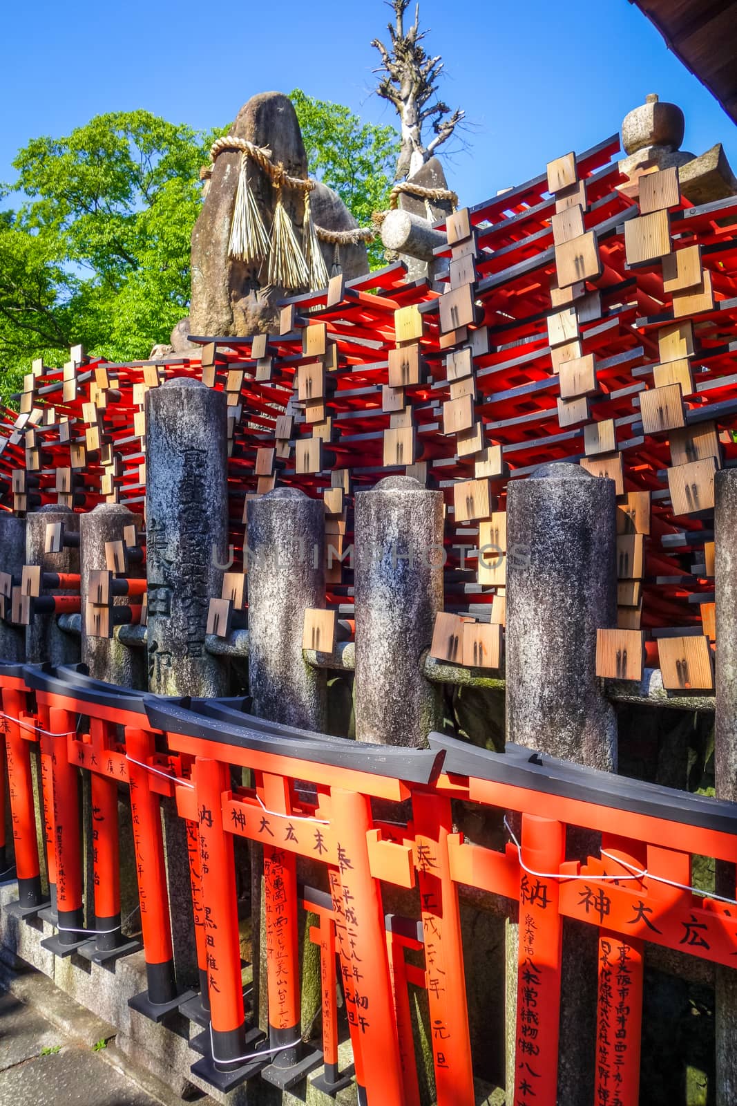 Gifts at Fushimi Inari Taisha torii shrine, Kyoto, Japan