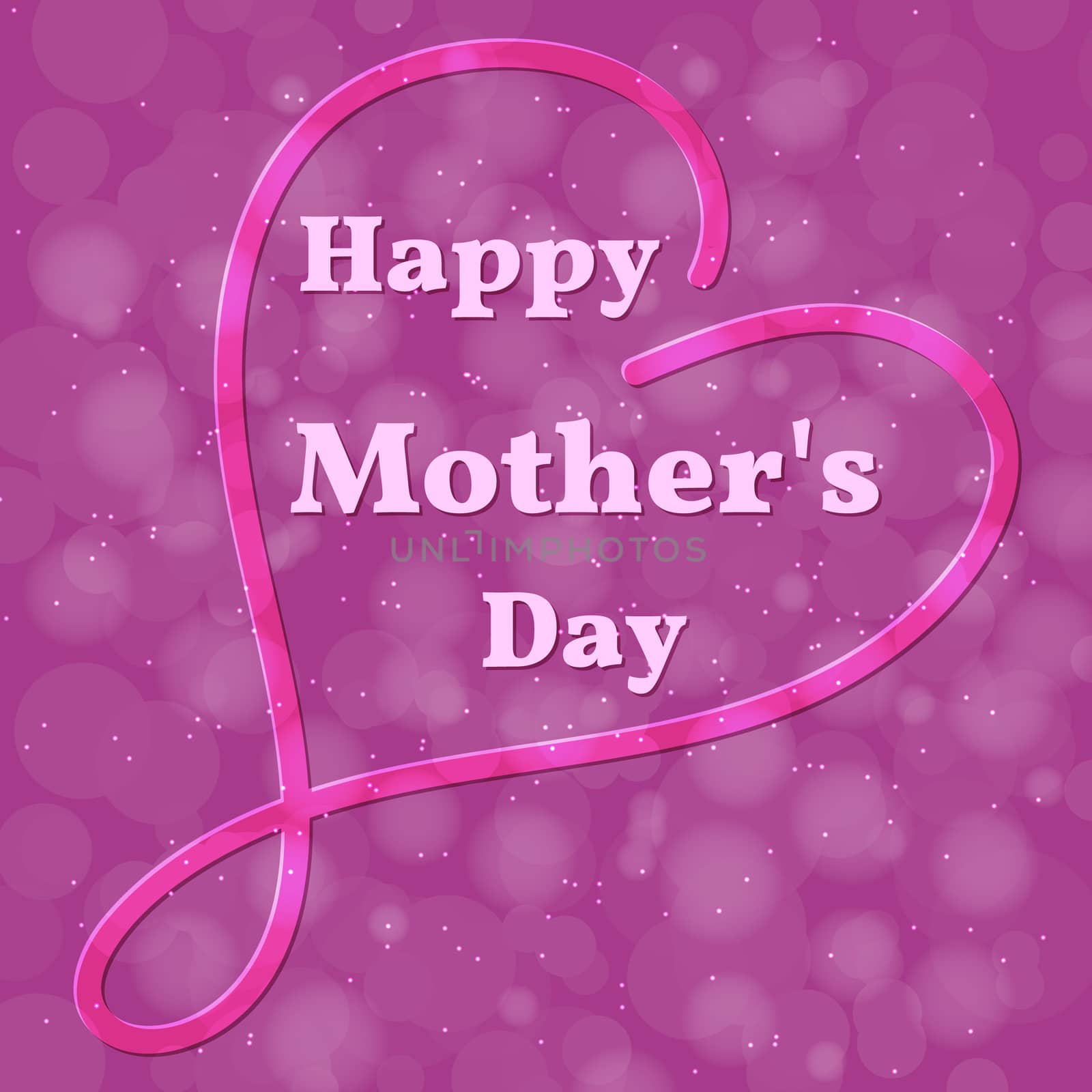 Happy Mothers Day. Heart and name of the holiday on a lilac background with a blur