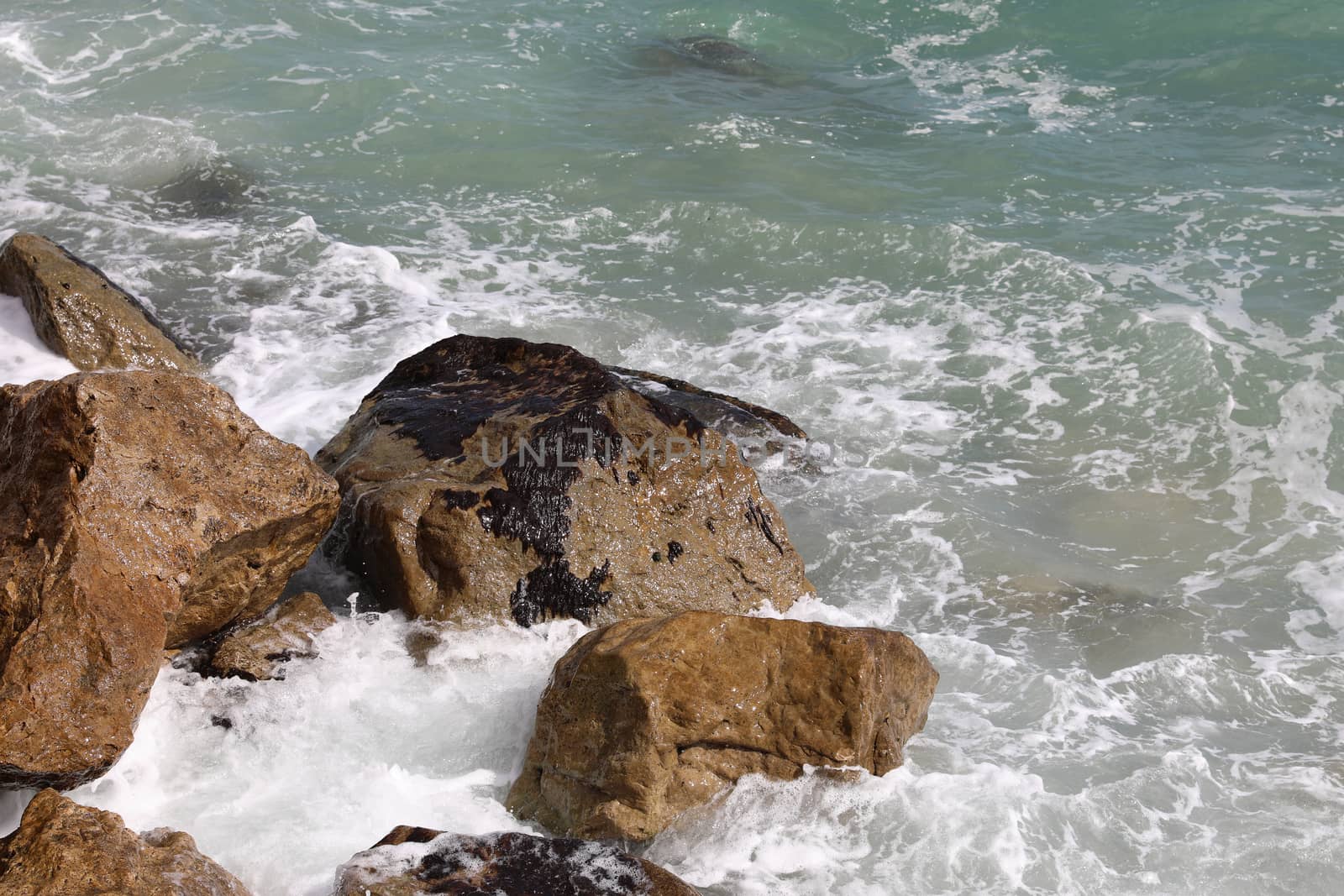 Sea Waves Crashing on Rocks by bensib