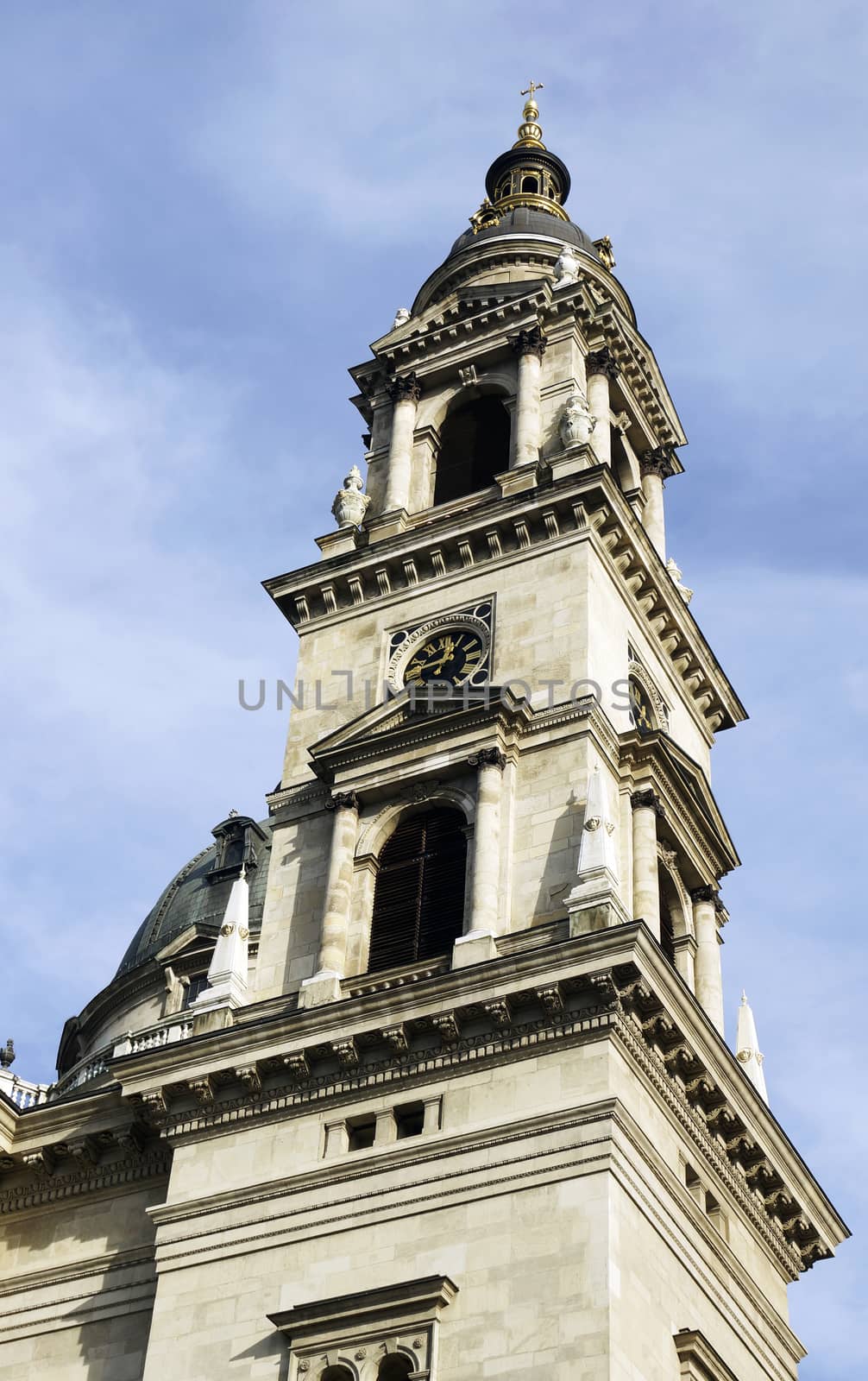 Bell tower at St. Stephen basilica in Budapest, Hungary