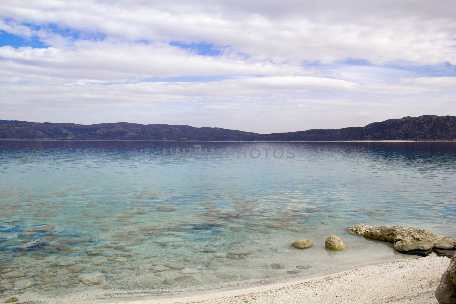 Blue lake and blue sky Salda Lake Antalya Turkey