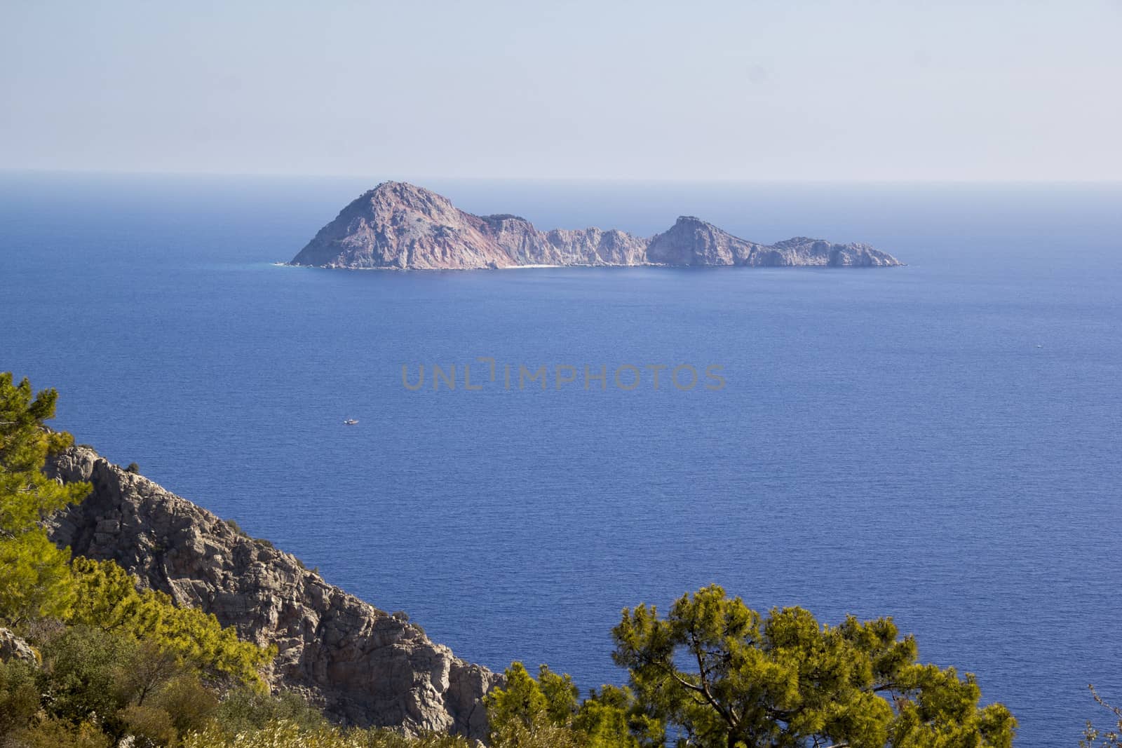 Tropical island on the mediterranean, clear sky