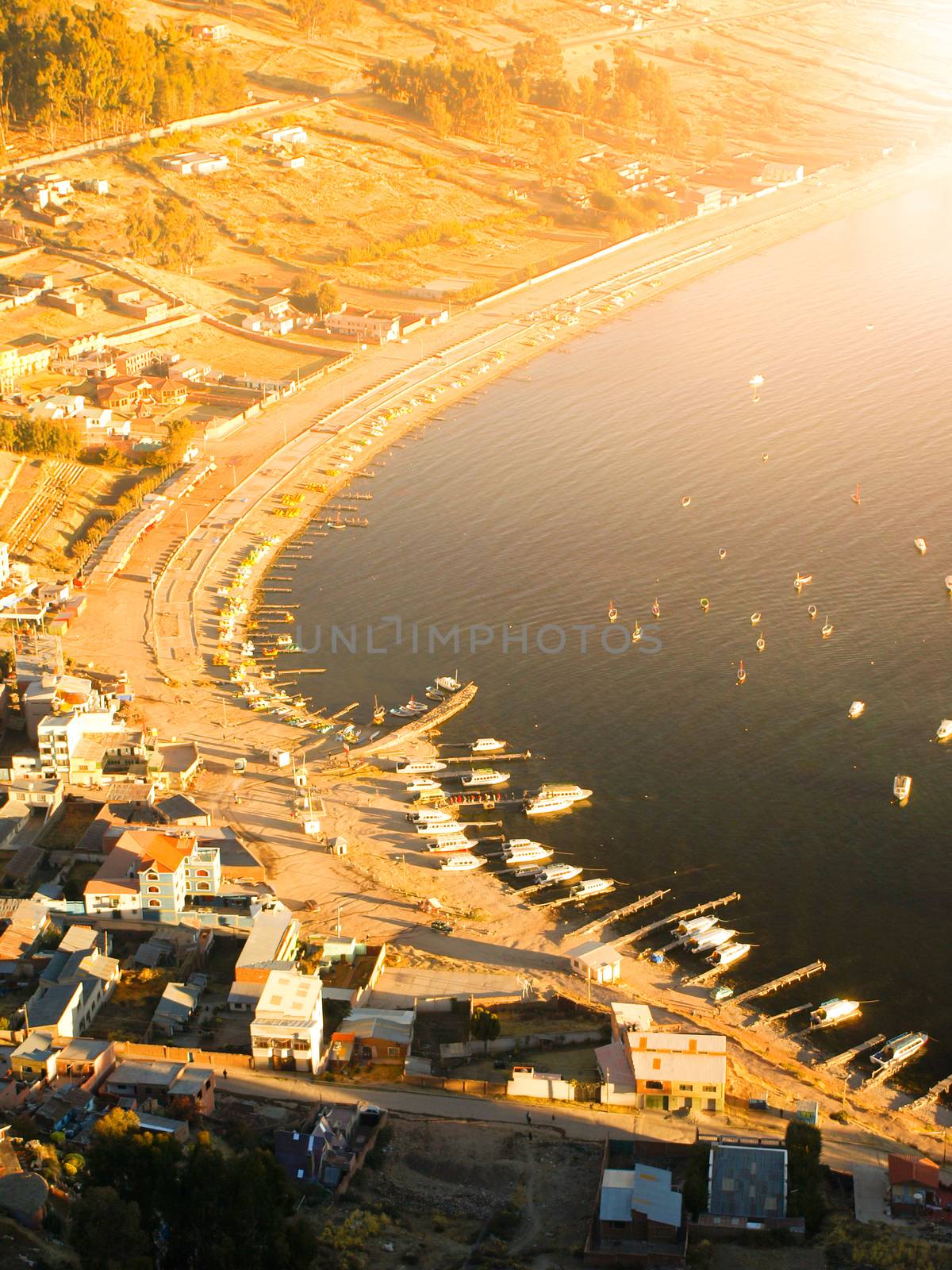 Aerial view of Titicaca lake bay in Copacabana, Bolivia, South America by pyty