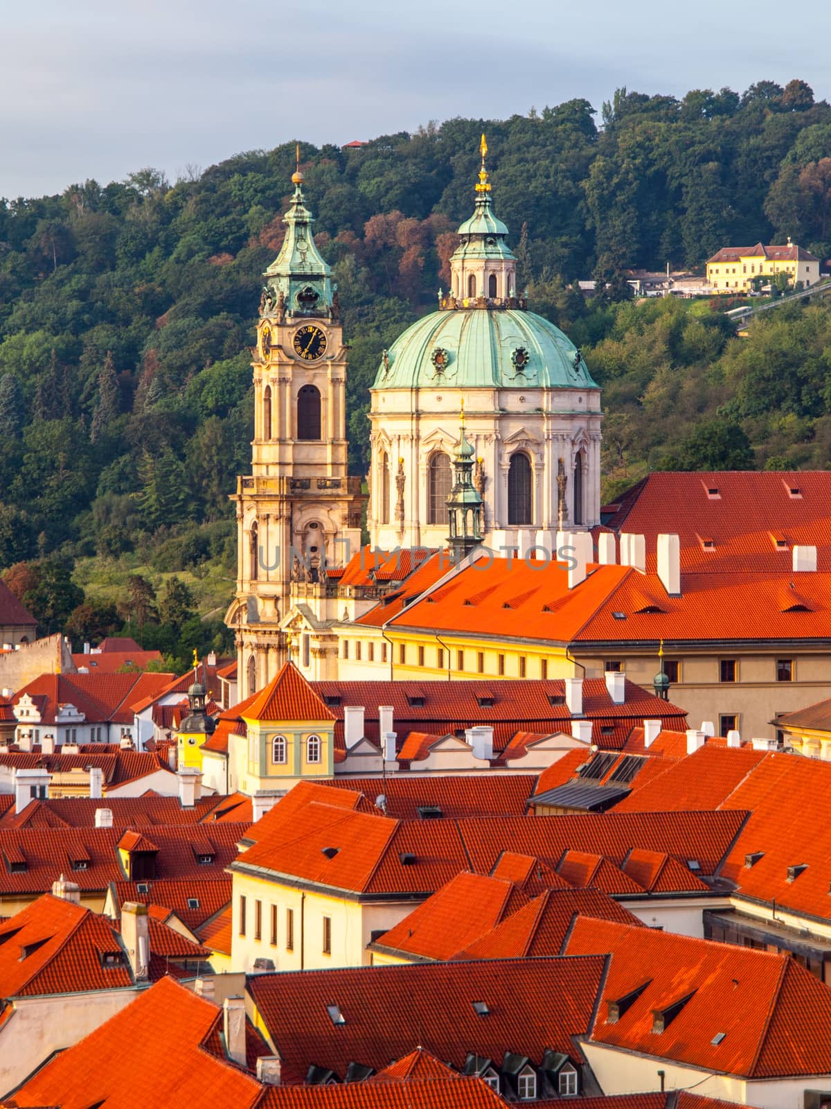 Lesser Town cityscape with St Nicholas Church, Prague, Czech Republic.