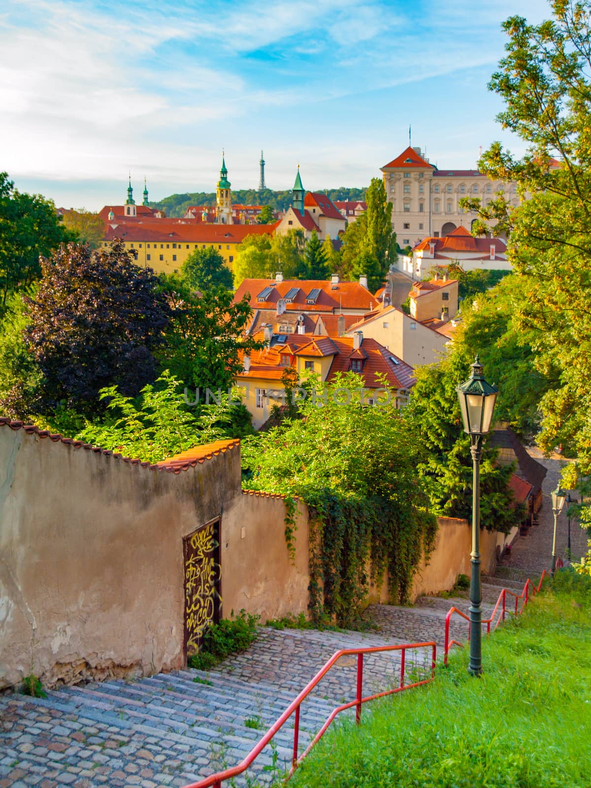 Old stairs leads to medieval district of Novy Svet, Hradcany, Prague, Czech Republic by pyty