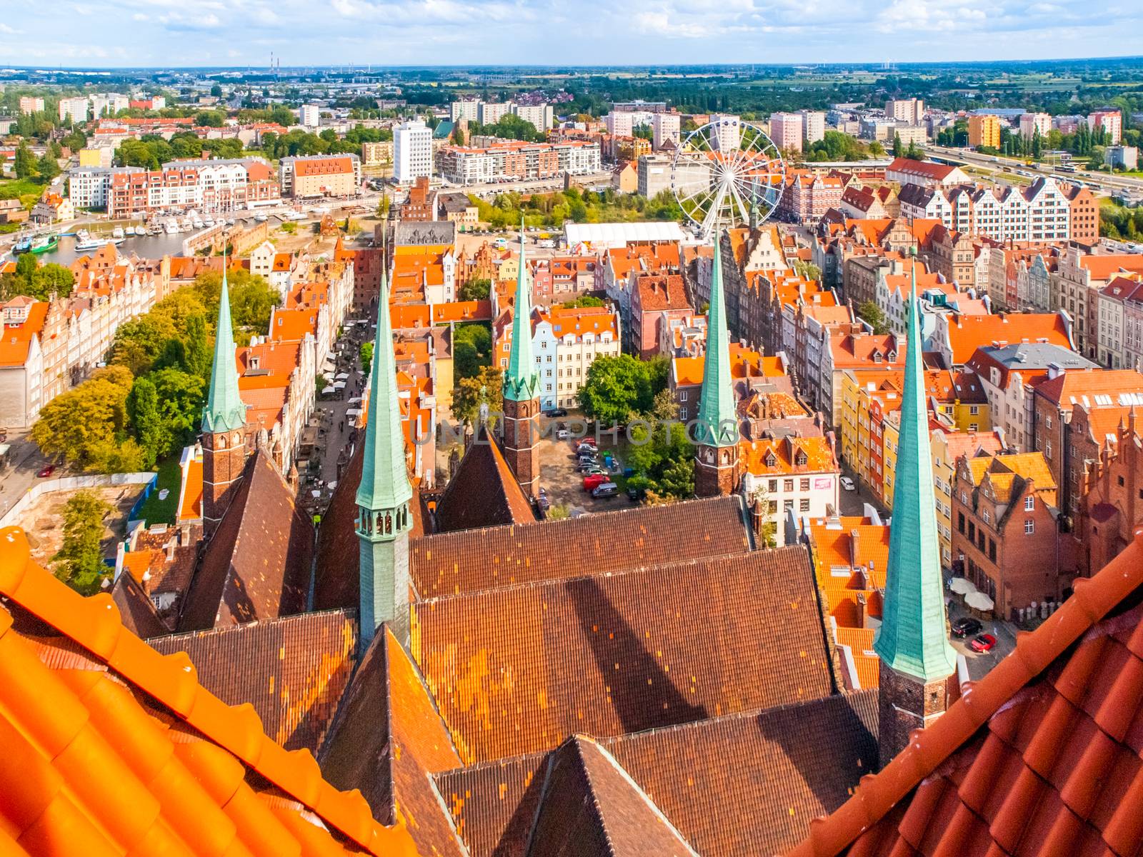 Aerial view of red houses rooftops in Gdansk, Poland by pyty