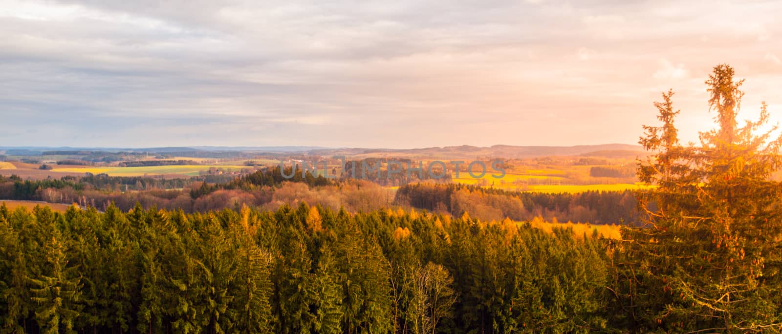 Panoramic landscape of Vysocina Mounstains, Czech Republic.