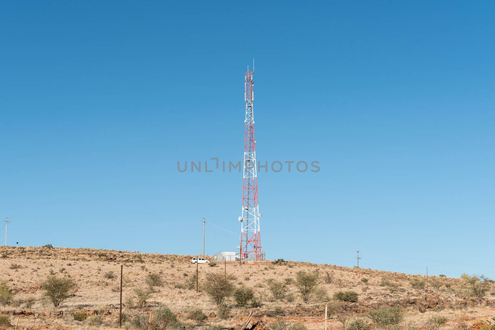 A cellphone telecommunications tower next to the road between Kakamas and Augrabies town in the Northern Cape Province