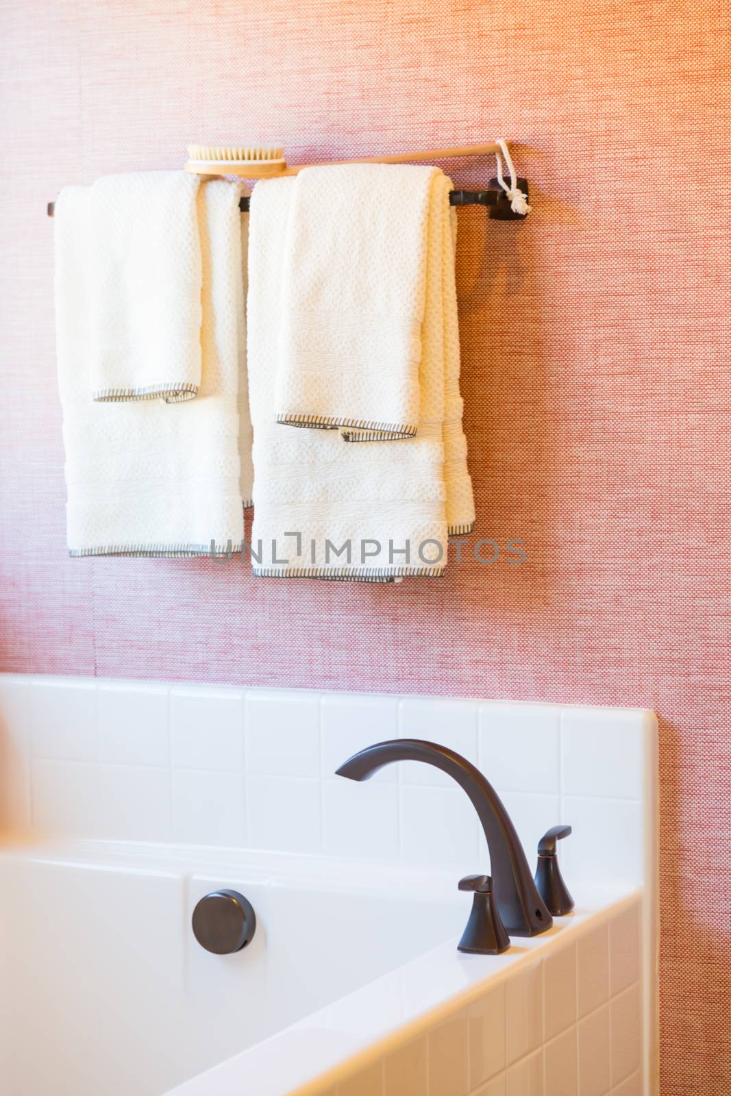 New Modern Bathtub, Faucet and Towels Hanging Abstract by Feverpitched