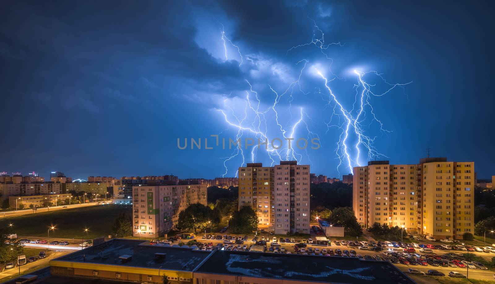 Lightnings Over Housing Estate by Kayco