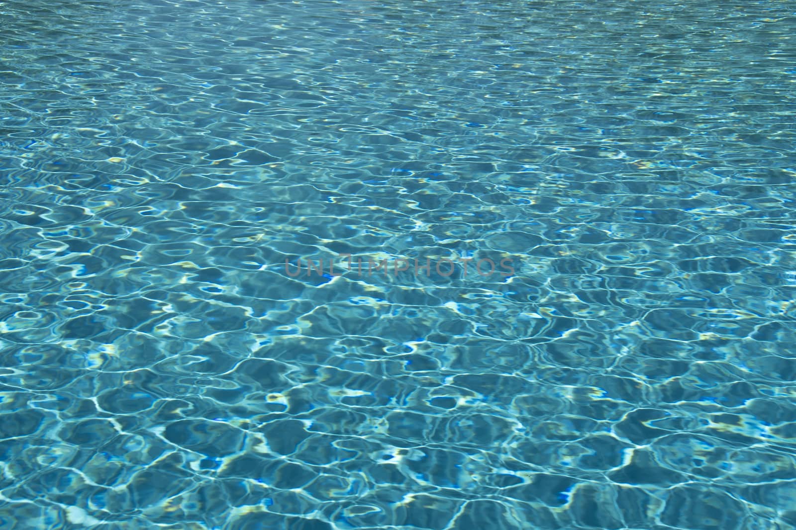 Clear blue water in the swimming pool on a sunny day with ripples on the surface