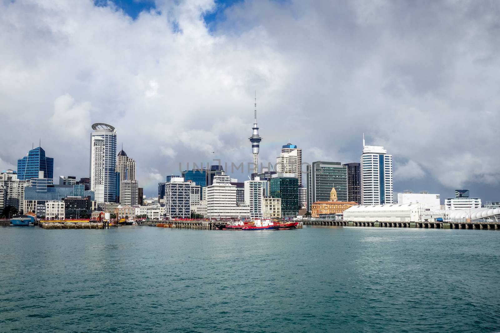 Auckland city center view from the sea, New Zealand