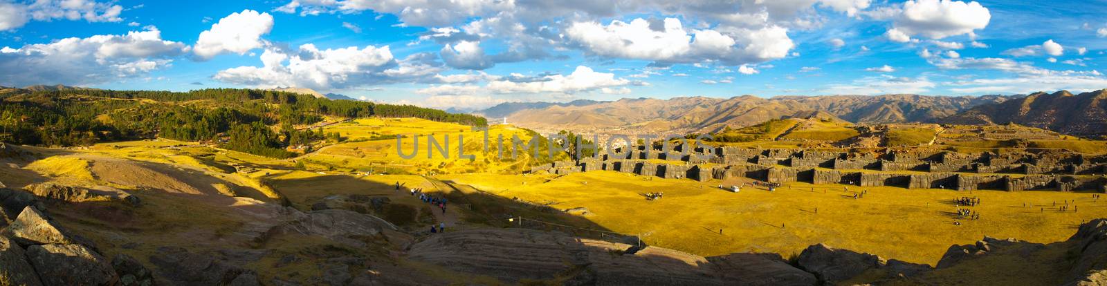 Fort Sacsayhuaman in sunny day, Cuzco, Peru, panorama shot