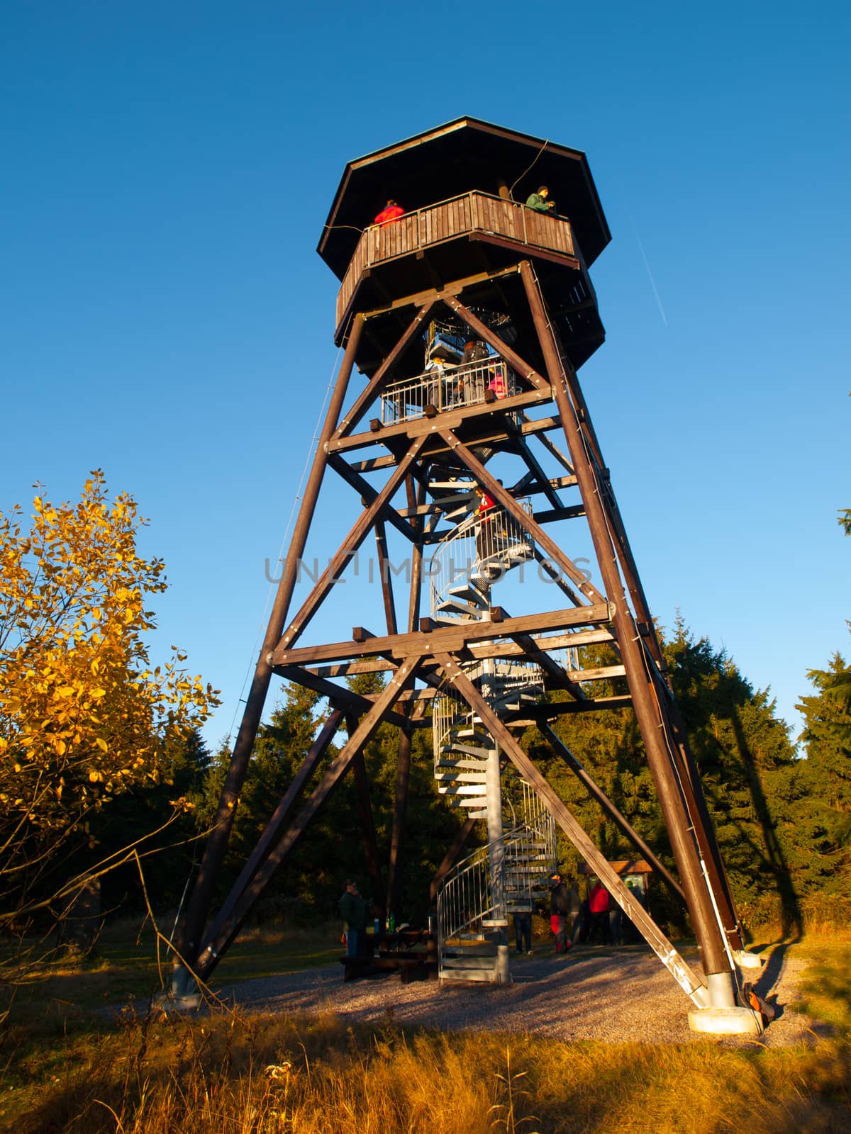 Wooden lookout tower on Annensky vrch, or Ann's Hill, in Orlicke hory, Czech Republic