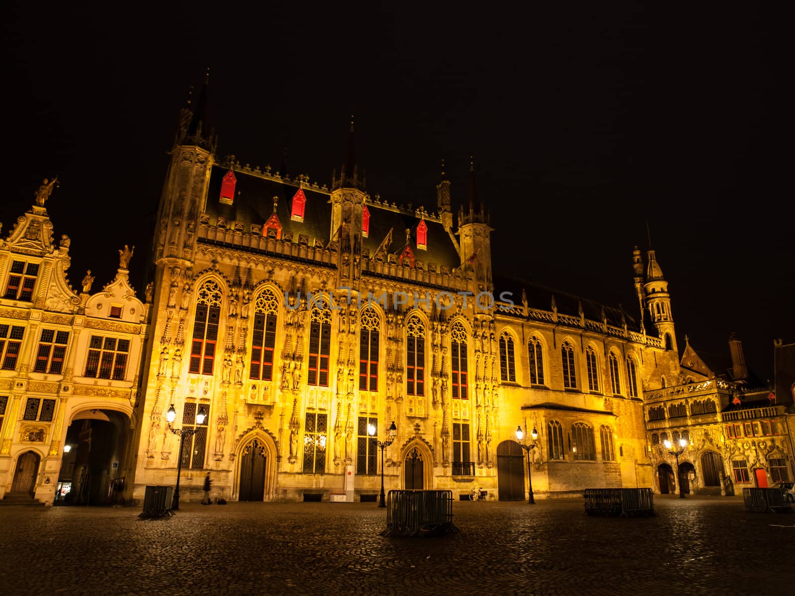 Burg square with the City Hall by night, Bruges, Belgium