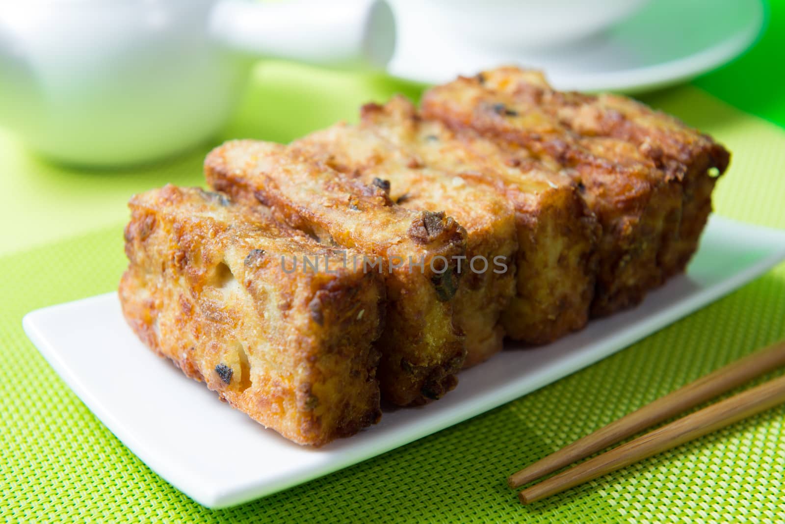 Deep fried Chinese style pumpkin cake ready to serve