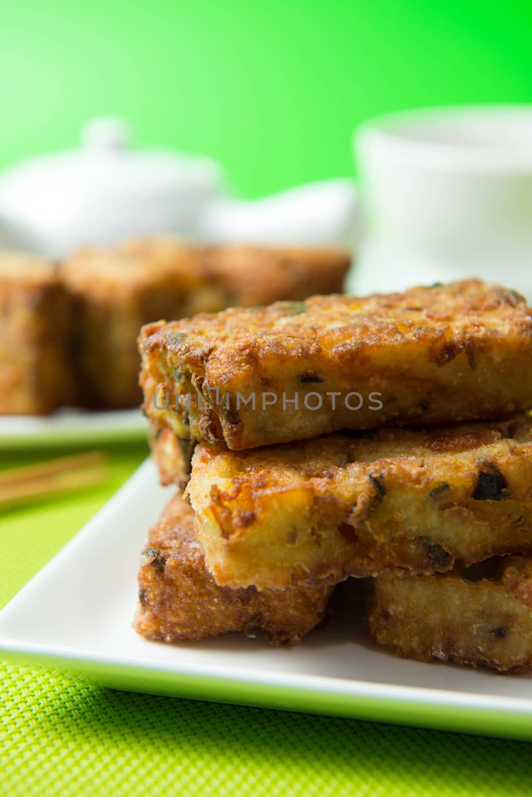 Deep fried Chinese style pumpkin cake ready to serve