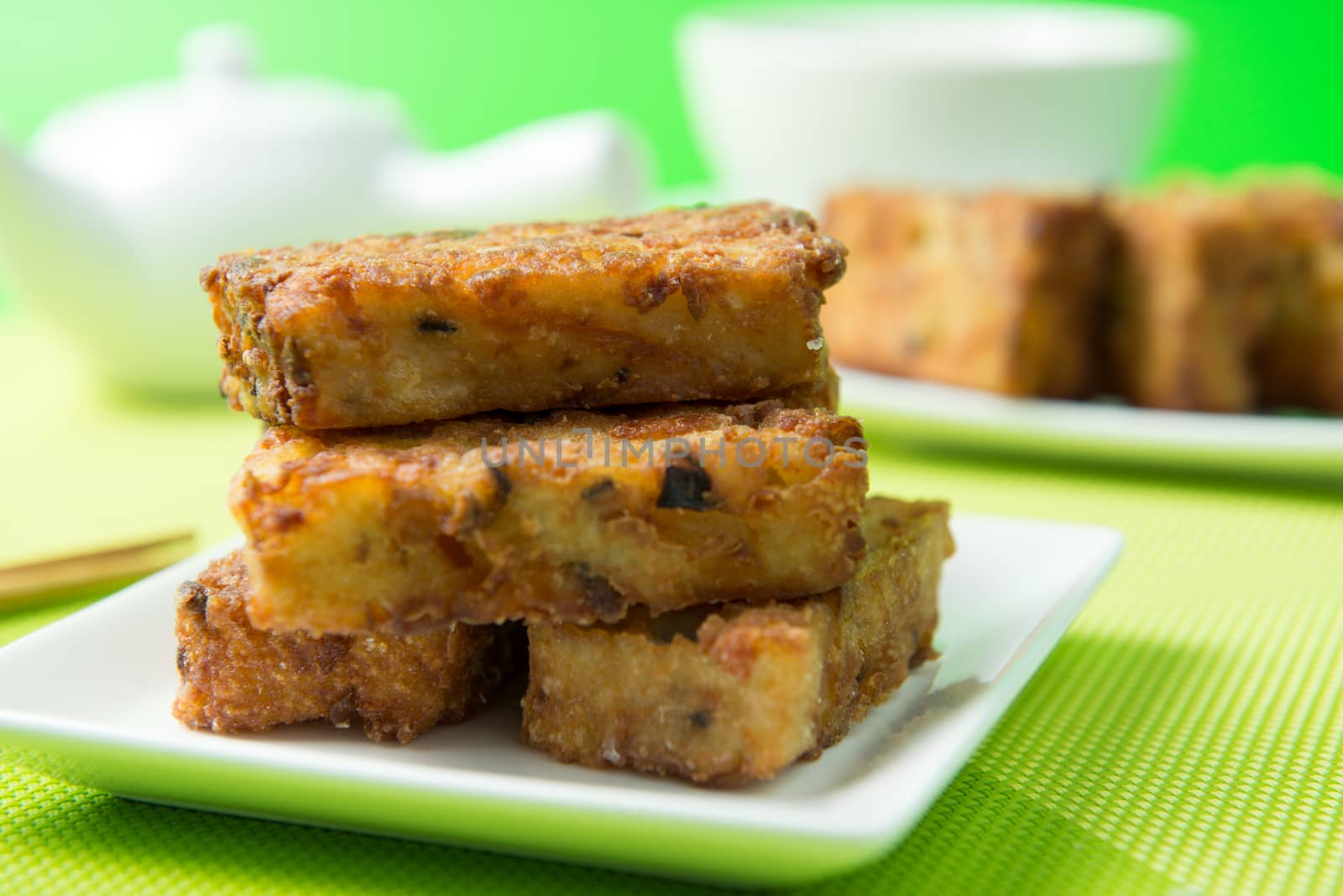 Deep fried Chinese style pumpkin cake ready to serve