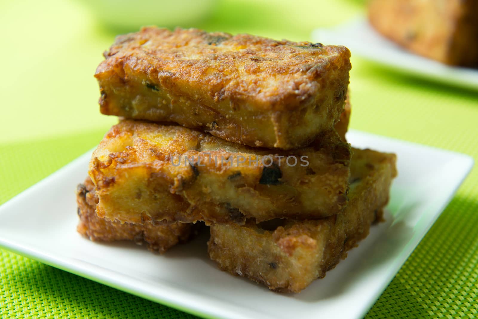 Deep fried Chinese style pumpkin cake ready to serve