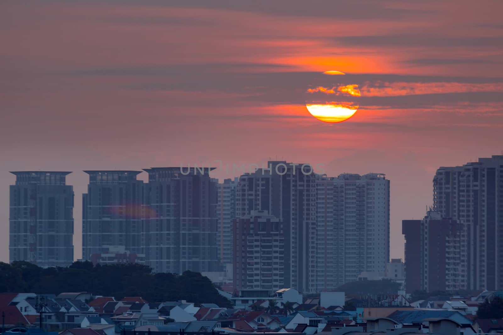Sunrise over Singapore Residential Neighborhood by Davidgn