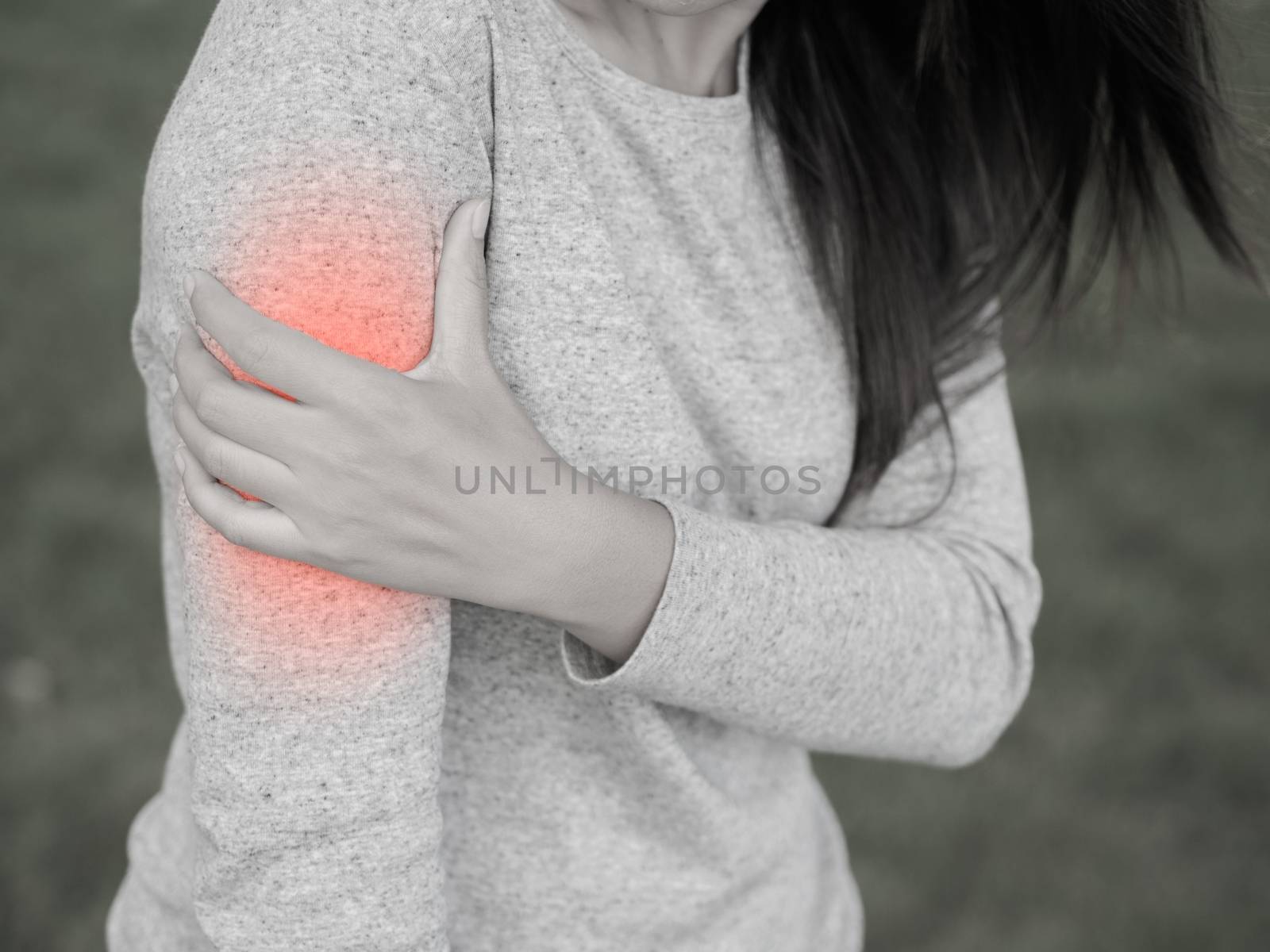 Closeup female's arm pain and injury. Health care and medical concept.