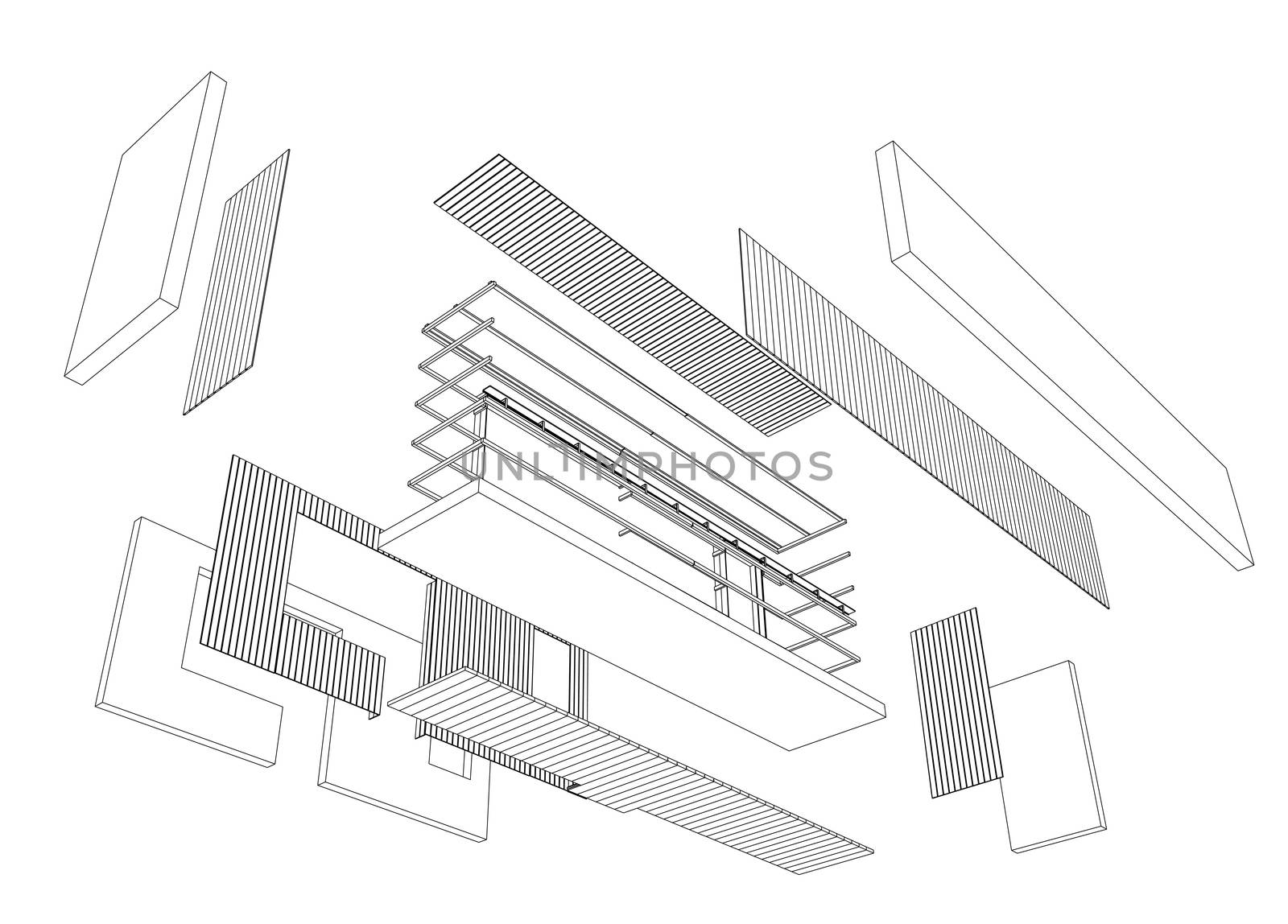 Architect 3d drawing of balcony. Construction industry. 3d illustration