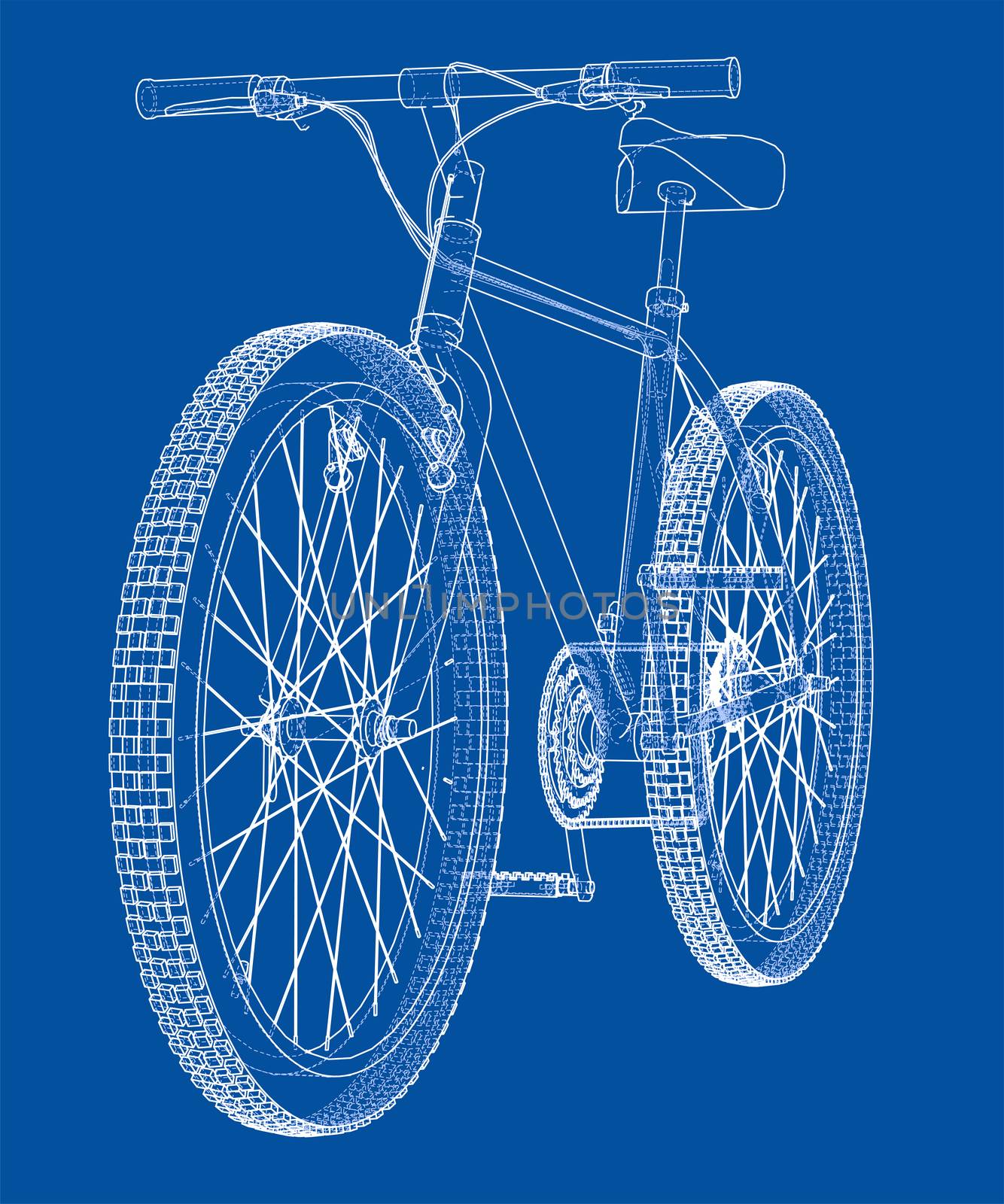 Bicycle blueprint 3d illustration by cherezoff