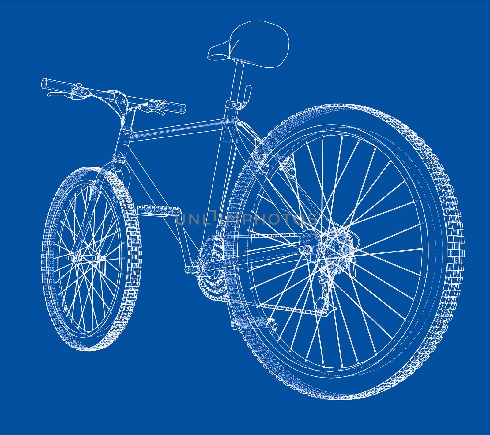 Bicycle blueprint 3d illustration by cherezoff