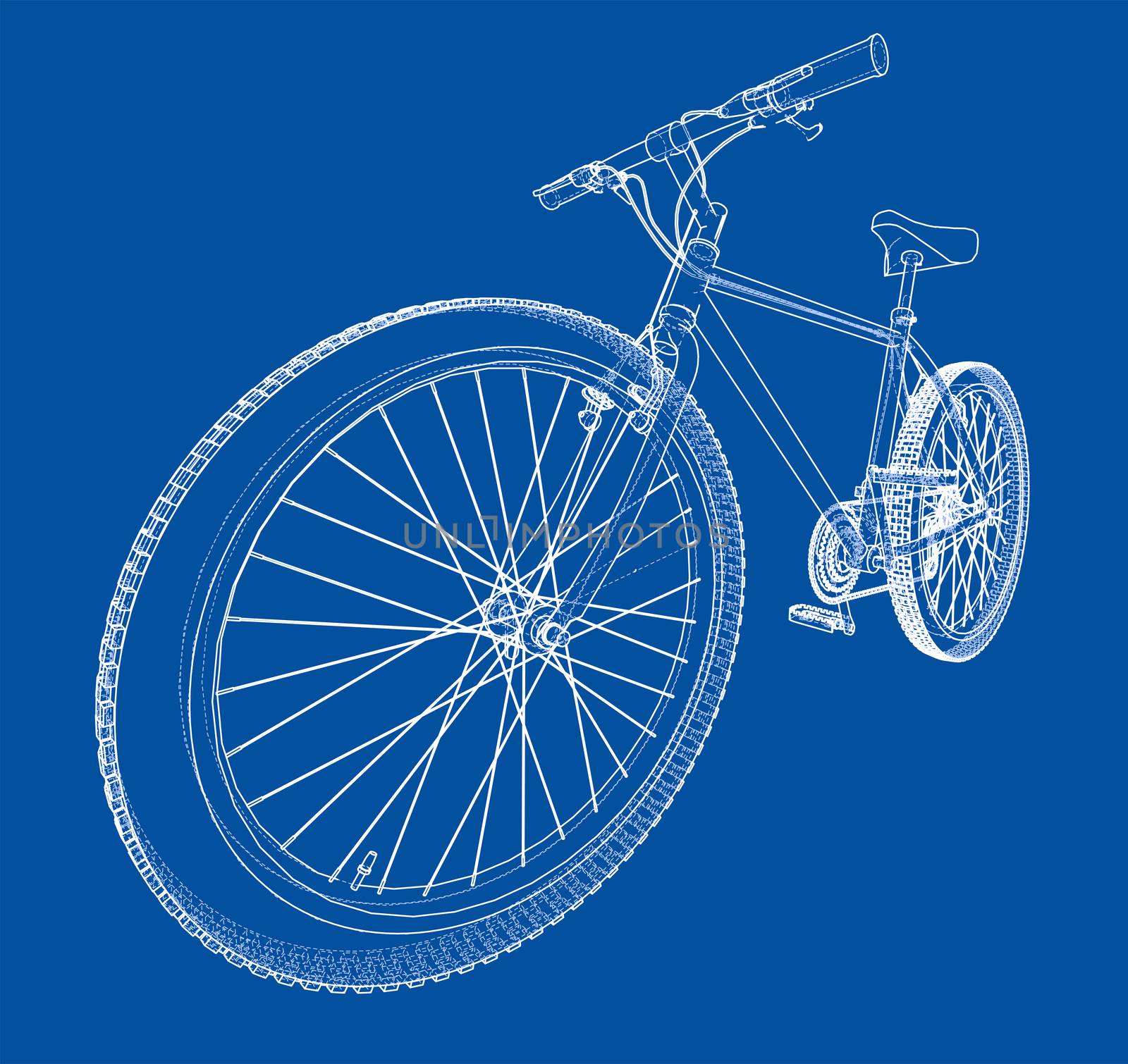 Bicycle blueprint 3d illustration by cherezoff