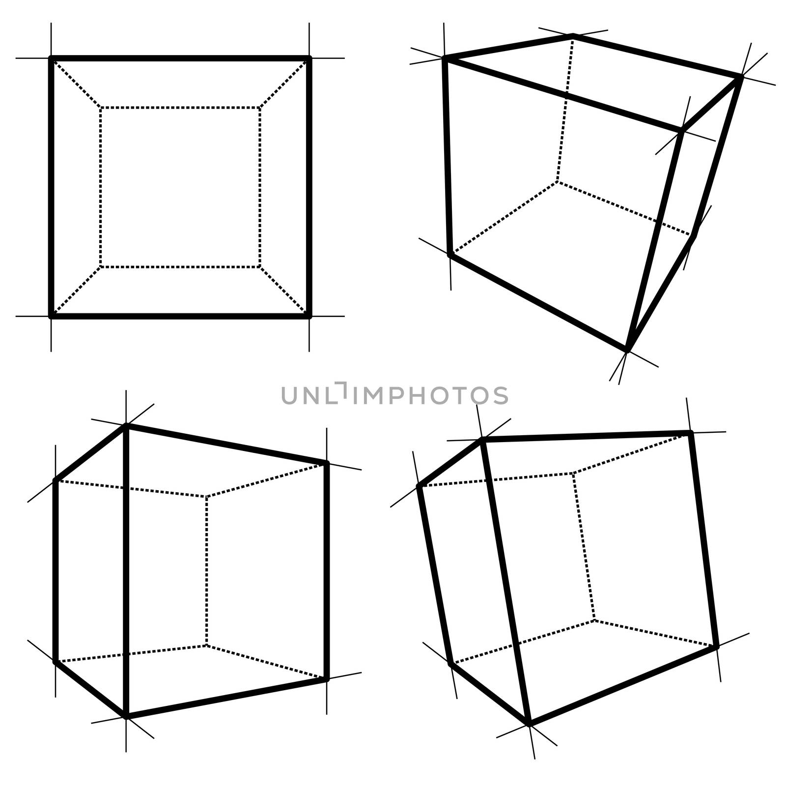 Wireframe Boxes. Sketch style. 3D Illustration on White Background