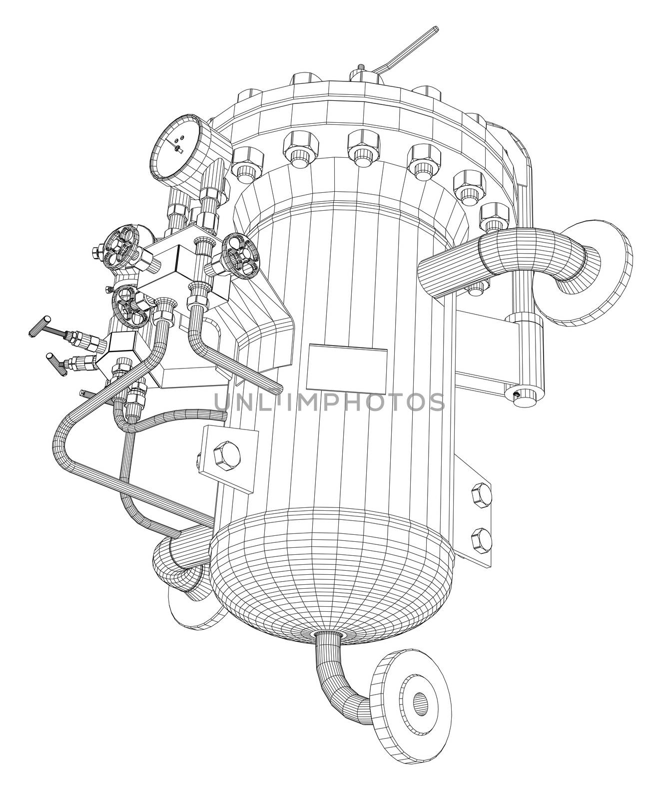 Wire-frame industrial equipment. 3d rendering on white background