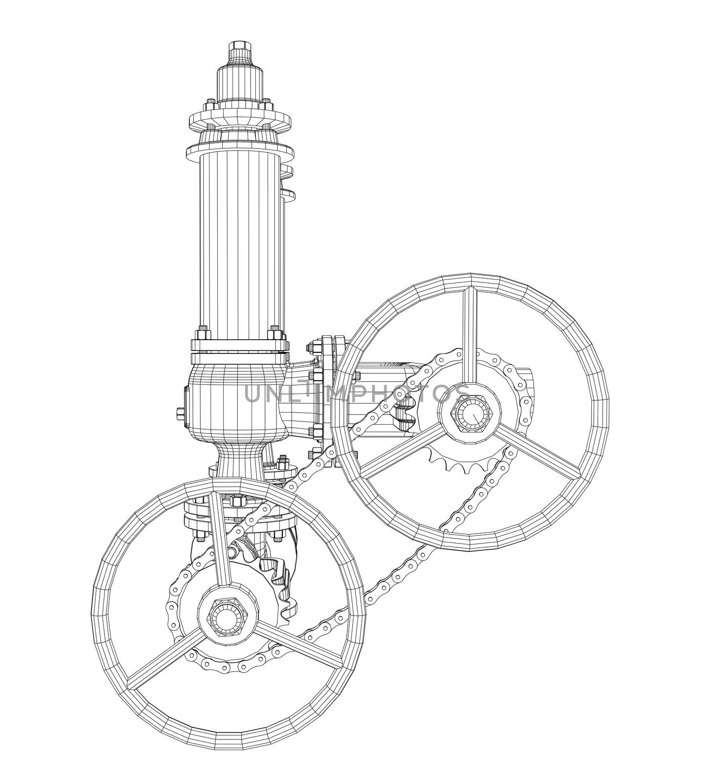 Wire-frame industrial equipment. 3d rendering on white background