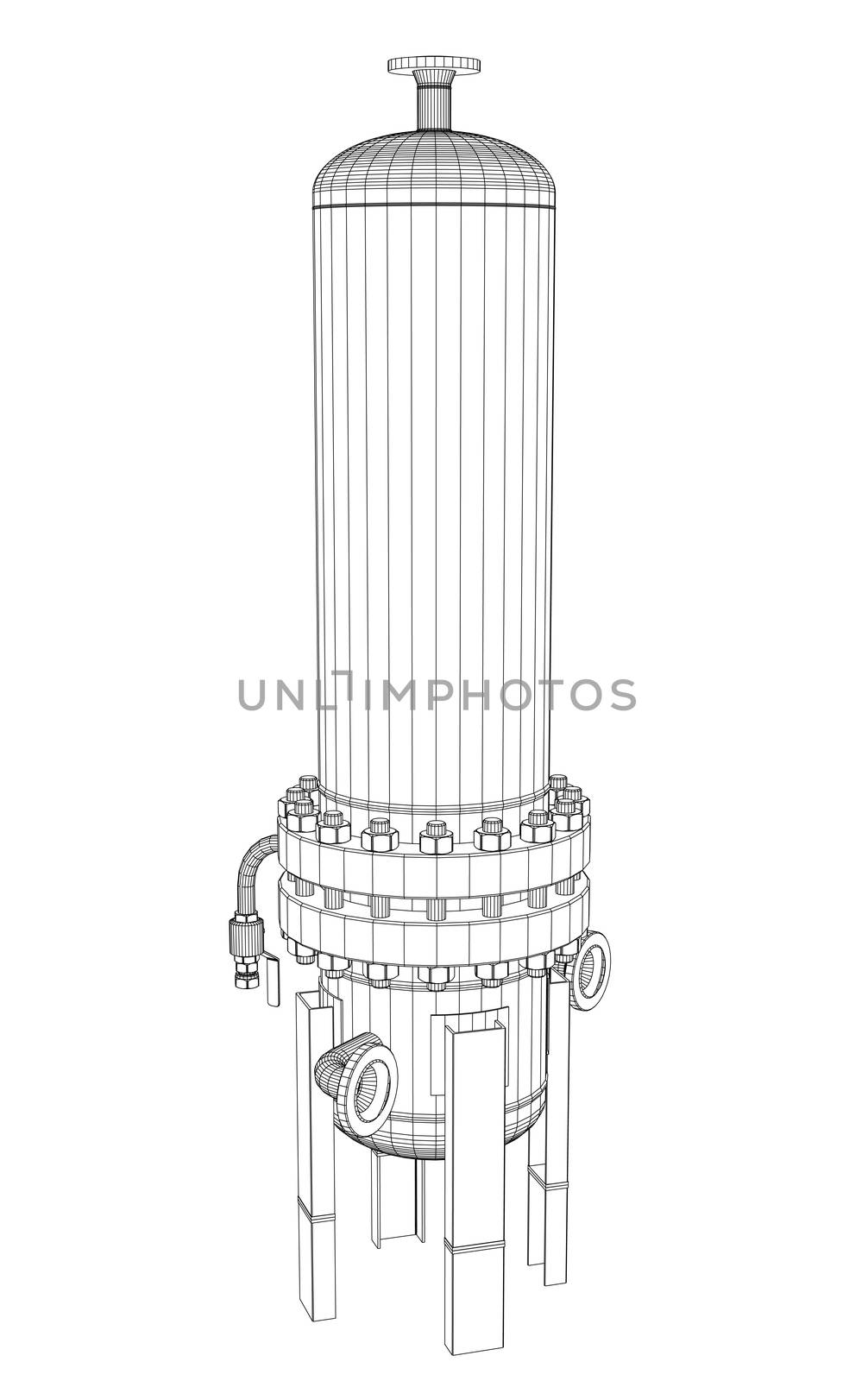 Wire-frame industrial equipment. 3d rendering on white background