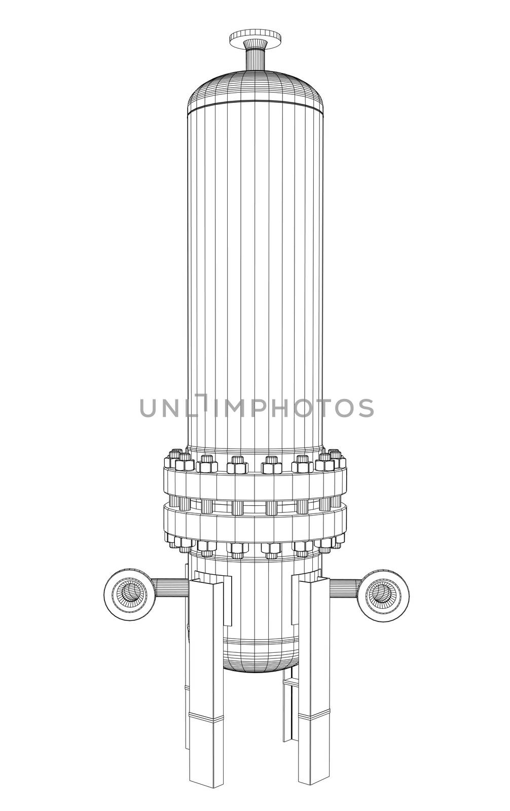 Wire-frame industrial equipment. 3d rendering on white background