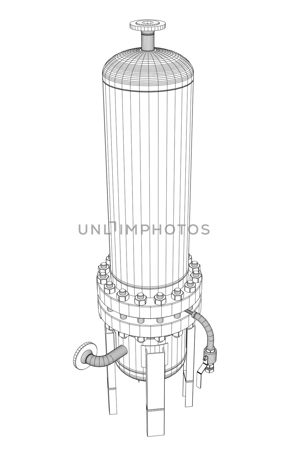 Wire-frame industrial equipment. 3d rendering on white background