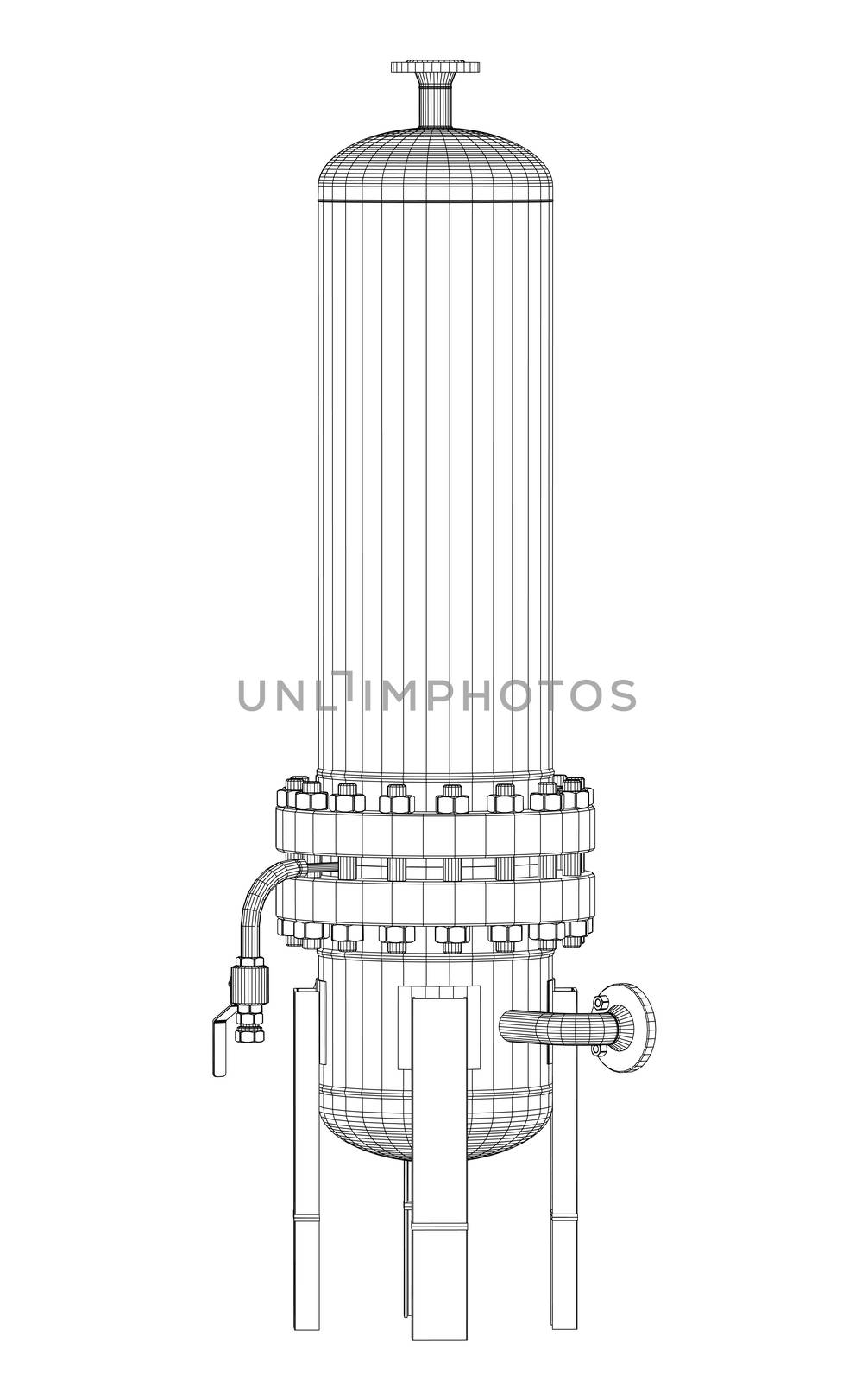 Wire-frame industrial equipment. 3d rendering on white background