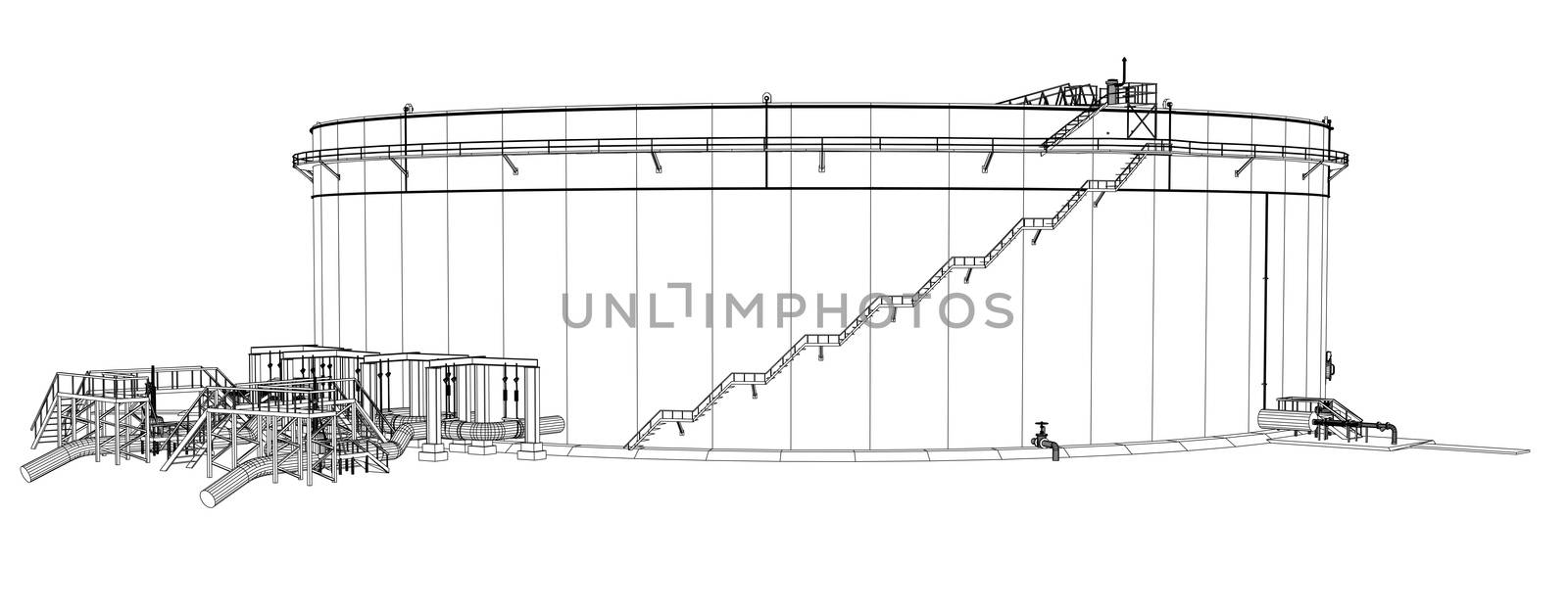 Wire-frame oil tank. 3d rendering on white background