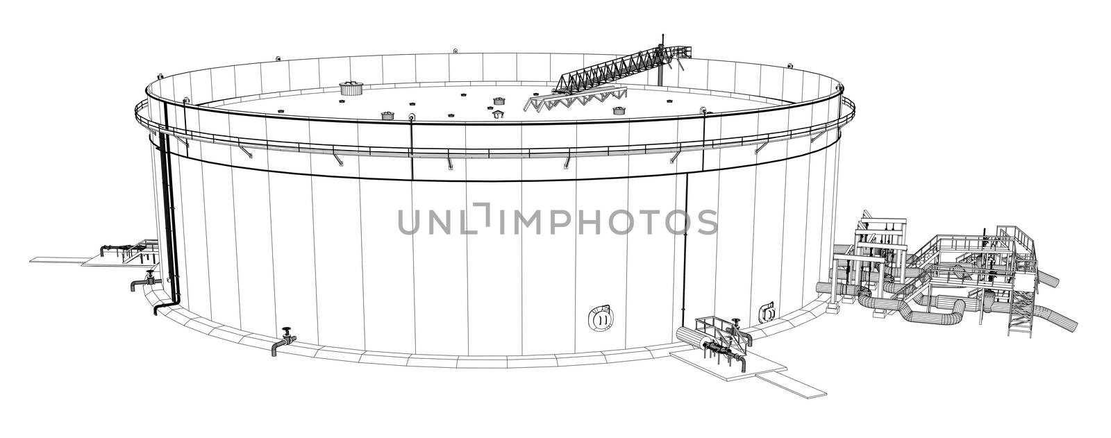 Wire-frame oil tank. 3d rendering on white background