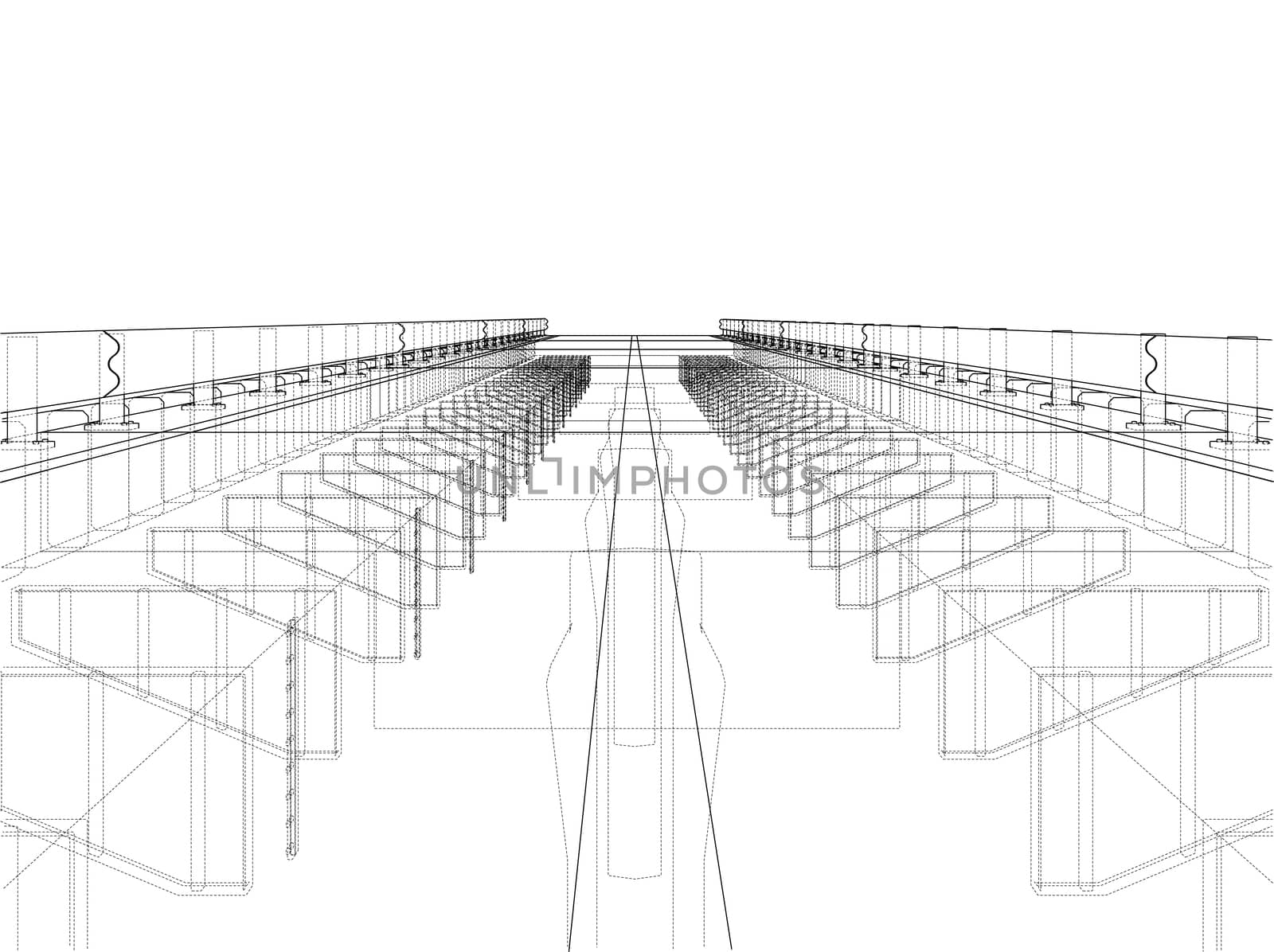 Bridge sketch. 3d rendering on white background