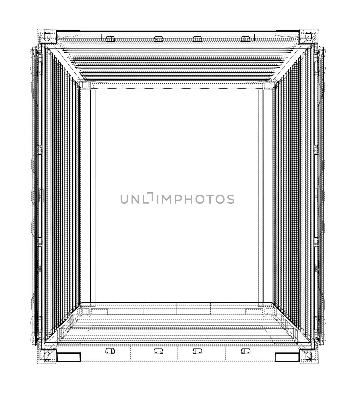 Cargo container. Wire-frame or blueprint style. 3d illustration
